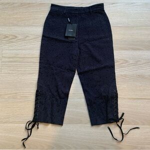 Dolce & Gabbana Floral Damask Lace Up Capri Pants Navy NWT Size 42 IT